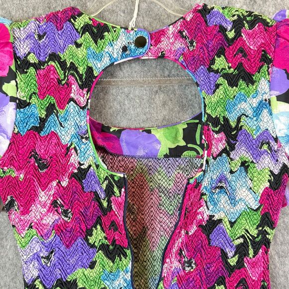 80s Act I New York Floral Drop Waist Dress Shoulder Pads Big Bow 6 Smock Taffeta - Picture 6 of 12